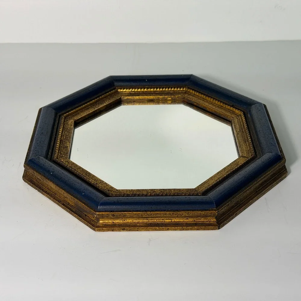 Vintage Fleck Bros Octagon Blue Gold Wall Mirror 9.5